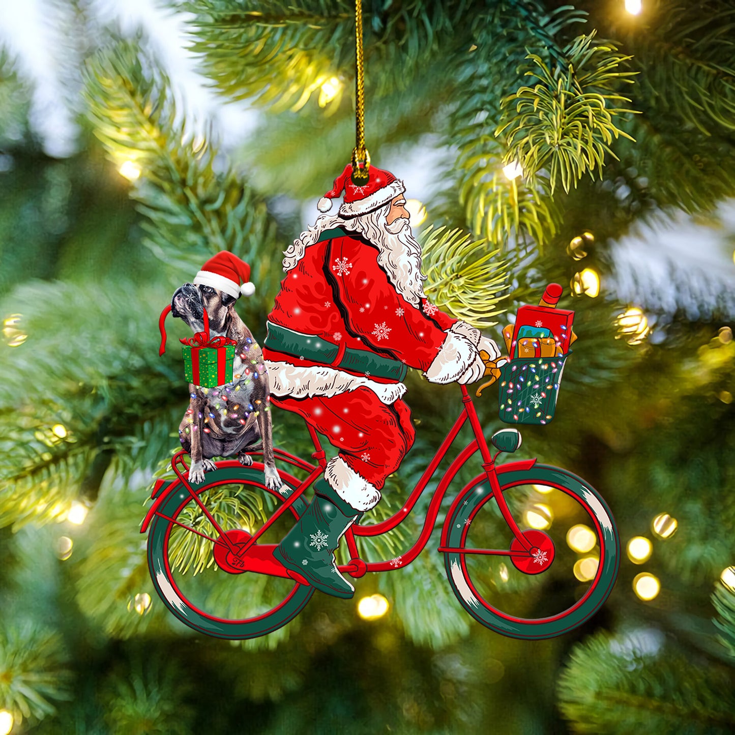 Petthouse | German Boxer Christmas Ornament, German Boxer Santa Bicycle Ornament, German Boxer Lovers