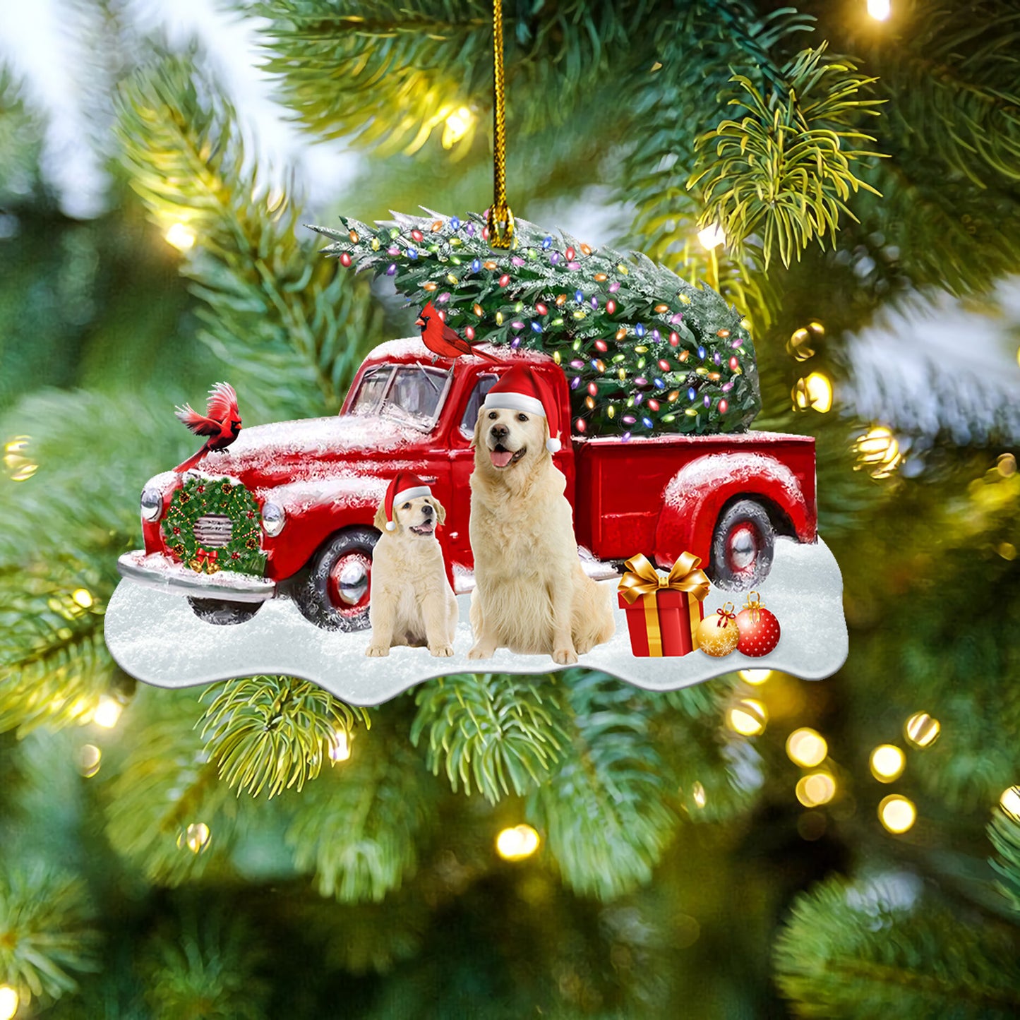 Petthouse | Golden Retriever Xmas Ornament, Golden Retriever Family Ornament, Dog Cardinal Ornament