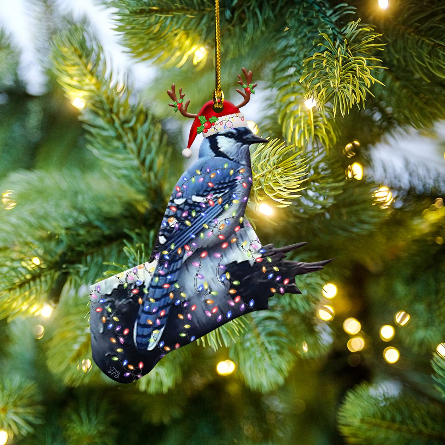 Petthouse | Blue Jay Love Christmas Tree Decoration, Bird Christmas Santa Car Hanging, Blue Jay Lover