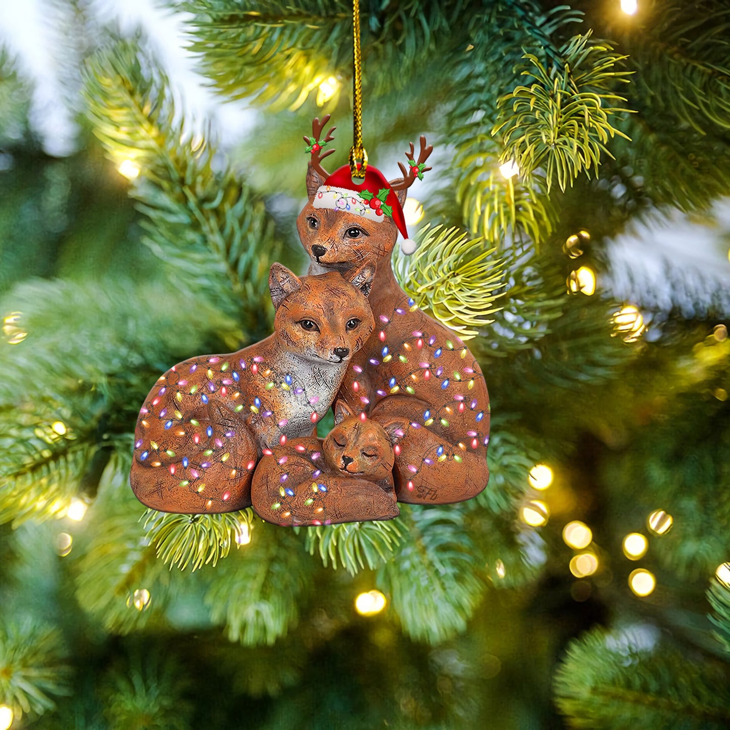 Petthouse | Fox Family Ornament, Christmas Fox Family Car Ornament, Family Gift, Xmas Home Decor