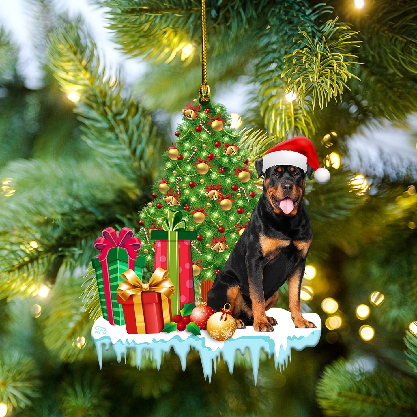 Petthouse | Rottweiler Beside Tree Presents Home Decor, Rottweiler Love Christmas Tree Car Ornament