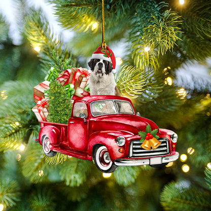 Petthouse | St. Bernard Red Truck Car Hanging Ornament St. Bernard Lovers Ornament Christmas Gift