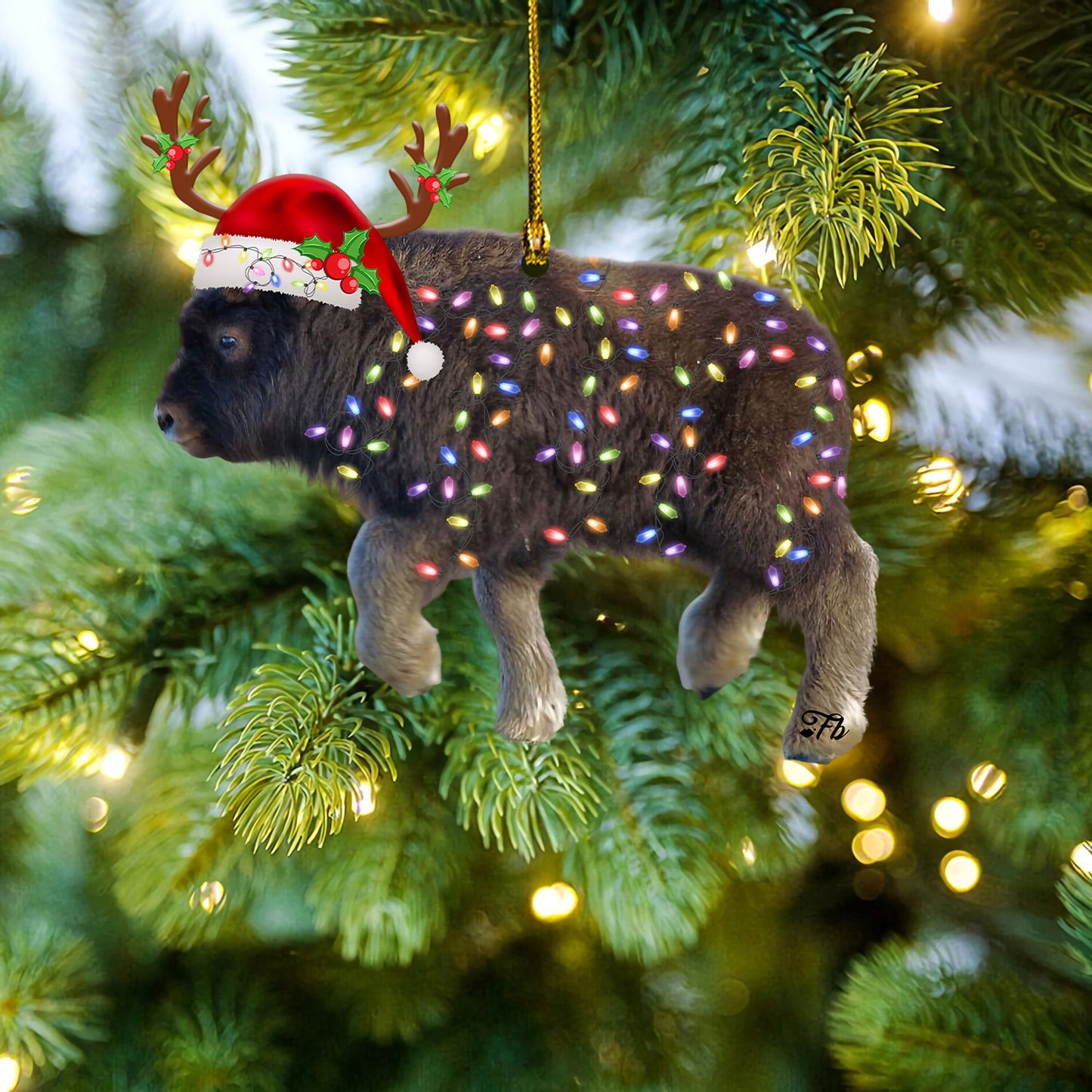 Petthouse | Baby American Bison Car Hanging Ornament, Santa Cow Farm Ornaments Christmas Decor