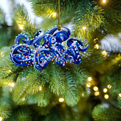 Petthouse | Blue Octopus Christmas Ornament, Blue Octopus Xmas Light Ornament, Sea Animal Lovers