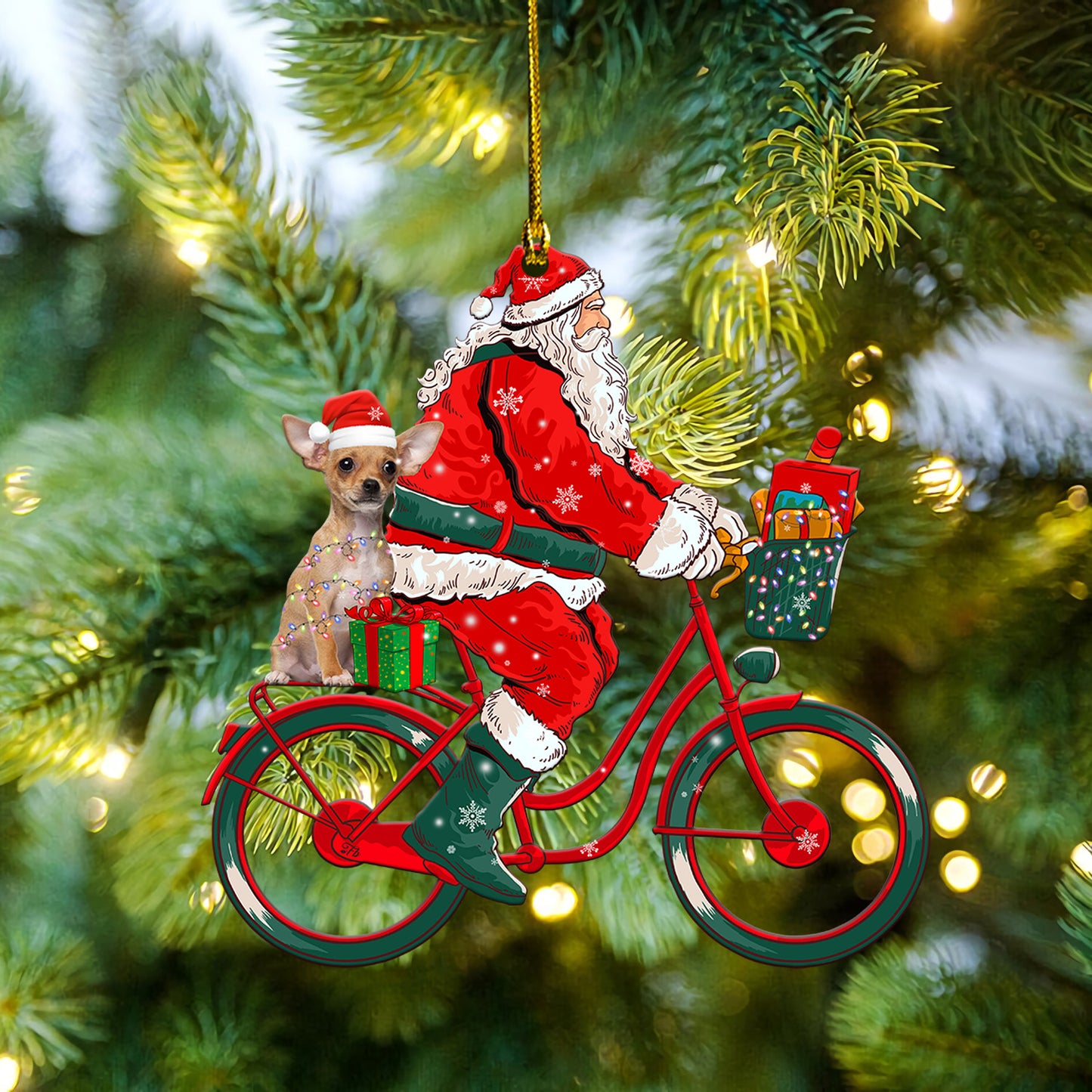 Petthouse | Santa Ride Bicycle With Chihuahua Car Ornament Dog Lover Ornament Xmas Gift