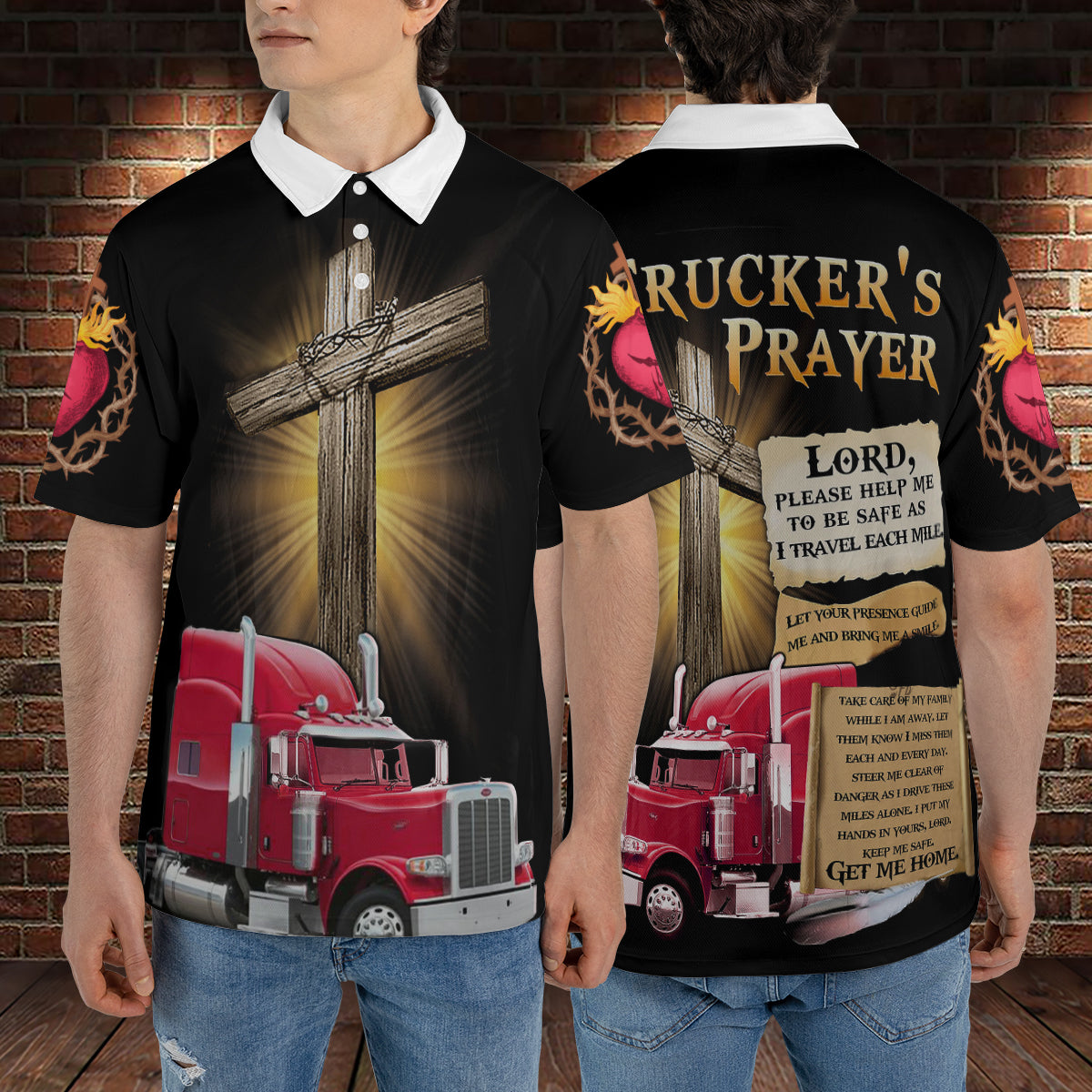 Petthouse | Trucker's Prayer Christian Cross Polo Shirt Truck Driver Sport Shirts Truckers Gift Religious Gift