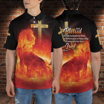 Petthouse | Christian Lion Fire Polo Shirt Jesus God Blessed Lord Sport Shirt God Lovers Gift Religious Gift