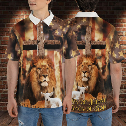 Petthouse | Lion Of Judah Lamb Of God Jesus Christian Polo Shirt God Christ Cross Us Flag Sport Shirt Dad Gift