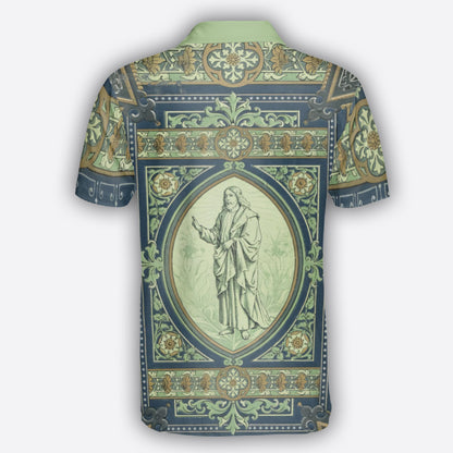 Petthouse | Jesus Christ Portrait In Ornamental Frame Polo Shirt Christian Gift Unisex Polo Shirt