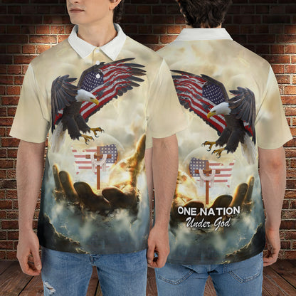 Petthouse | Eagle One Nation Under God Polo Christian Religious Verse Men's Polo Shirt Christian Apparel