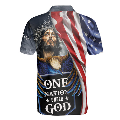 Petthouse | Jesus Christ Polo Shirt Jesus American Flag One Nation Under God Unisex Polo Shirt