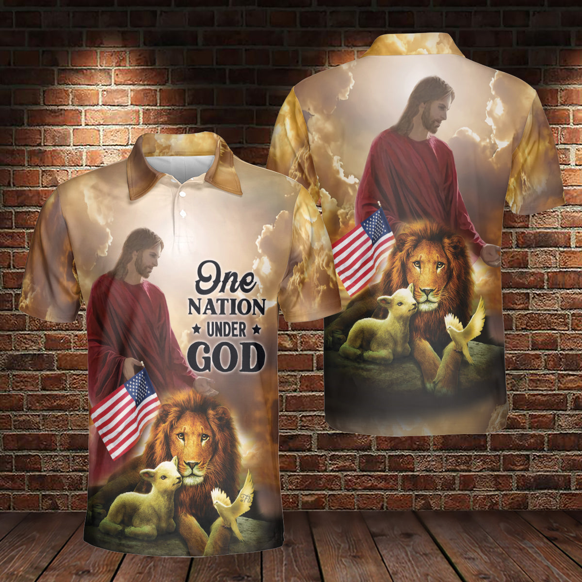 Petthouse | One Nation Under God Polo Shirt Christ Lion Polo Shirt Lion And Lamp Polo Shirt Christian Outfit