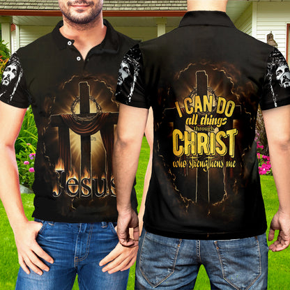 Petthouse | I Can Do All Things Through Christ Polo Shirt Cross Faith Over Fear Polo Shirt Jesus Christian Polo