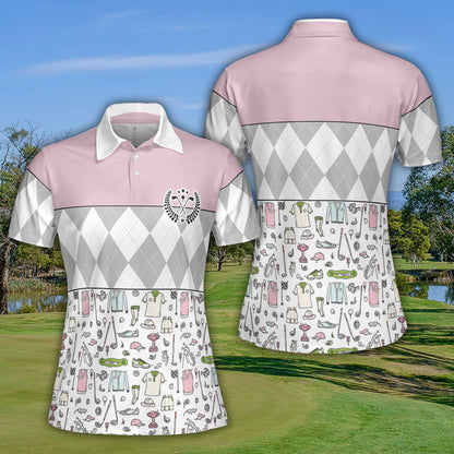 Petthouse | Golf Icon Pattern Polo Shirt Golf Pattern Polo Shirt Woman Golfer Polo Shirt Golfer Simple Outfit