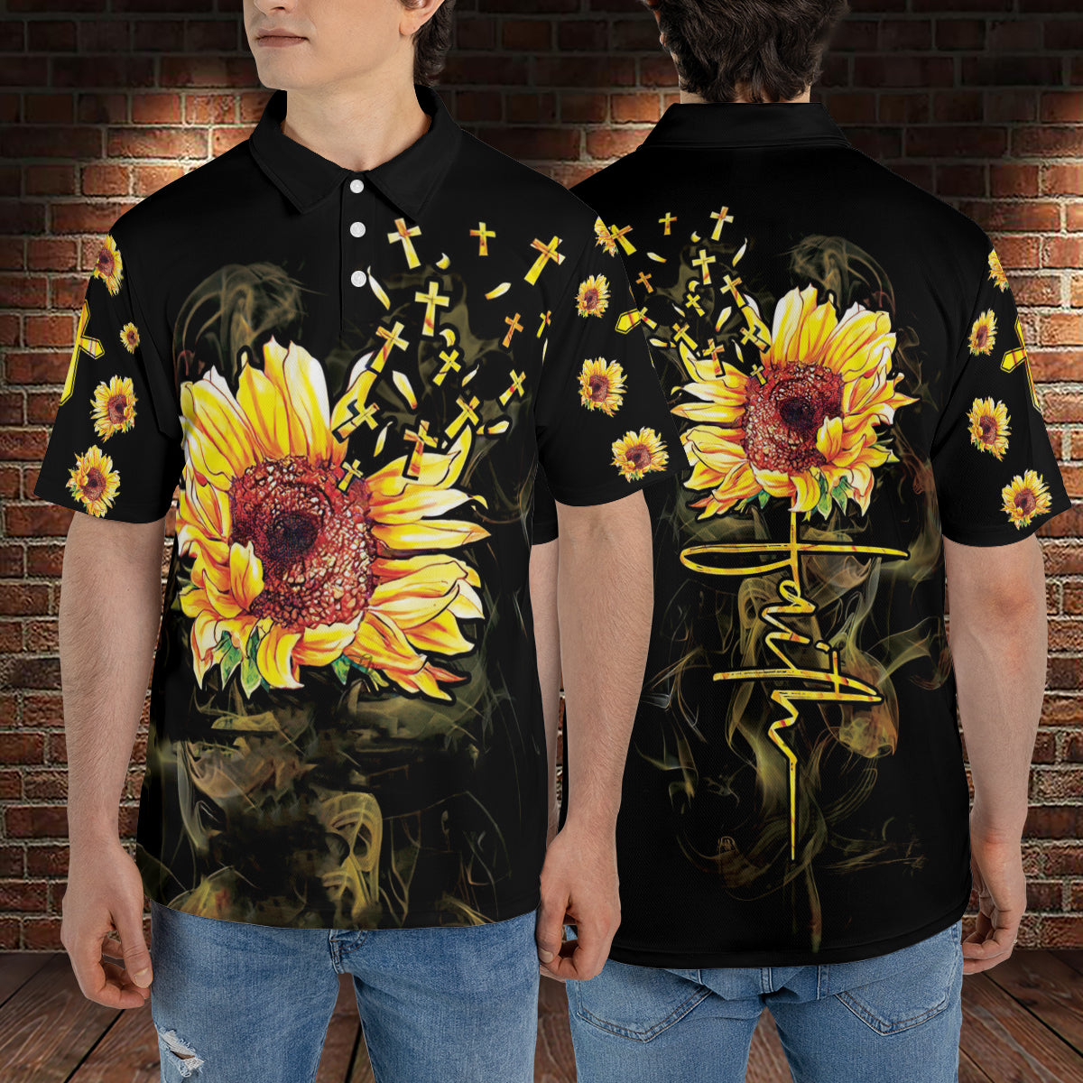 Petthouse | Faith Christian Cross Sunflower Polo Shirt Jesus God Christ Sport Shirt Sunflower Lovers Gift