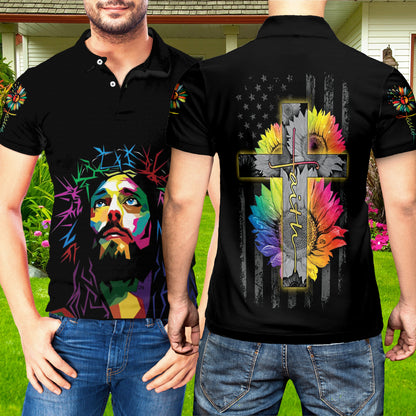 Petthouse | Jesus Faith Polo Shirt Rainbow Christ Cross Sunflower Polo Rainbow Jesus Art Polo Christian Gift