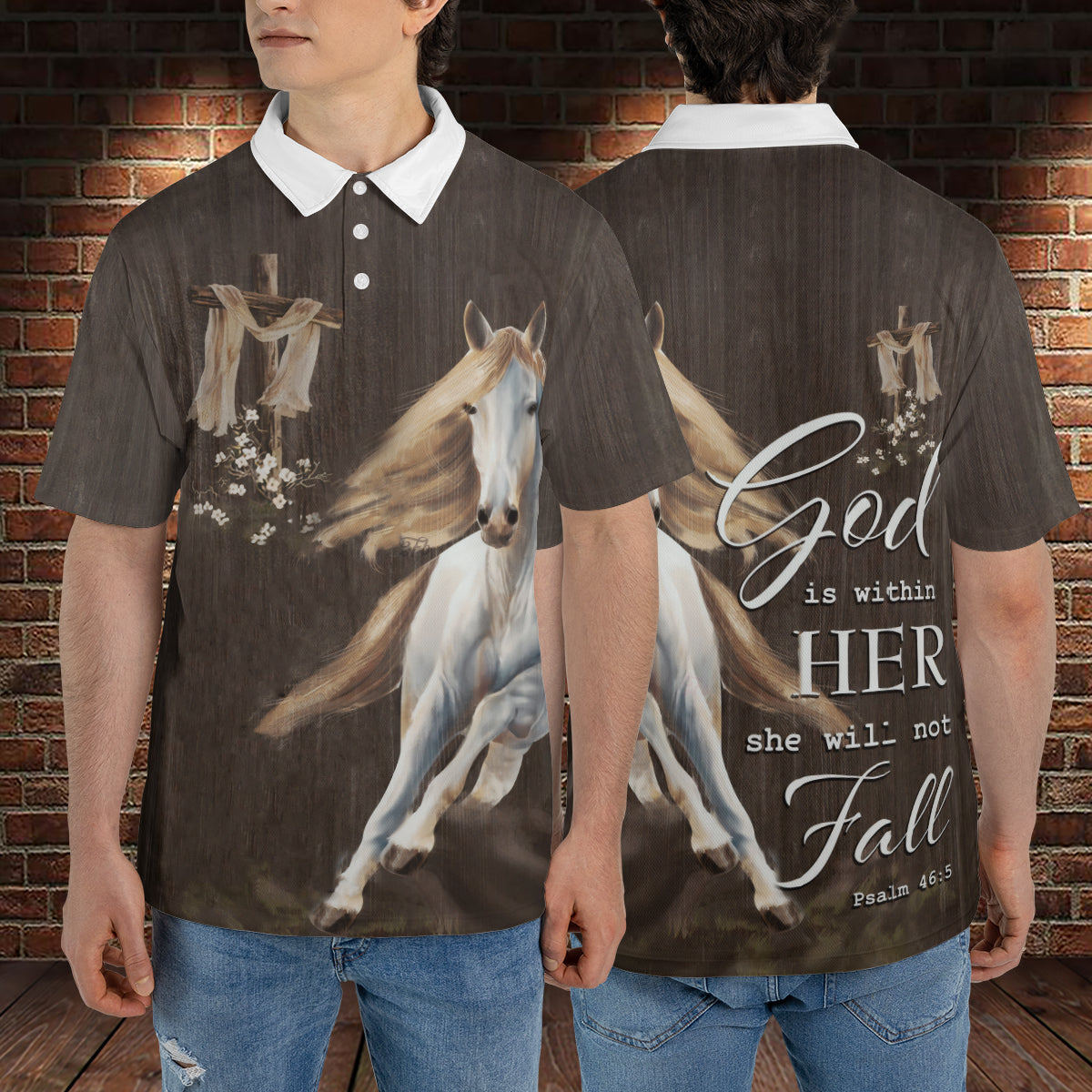 Petthouse | Jesus Cross And Horse Shirt Jesus Catholic Mens Polo Shirts Short Sleeve Dad Godfather Gift