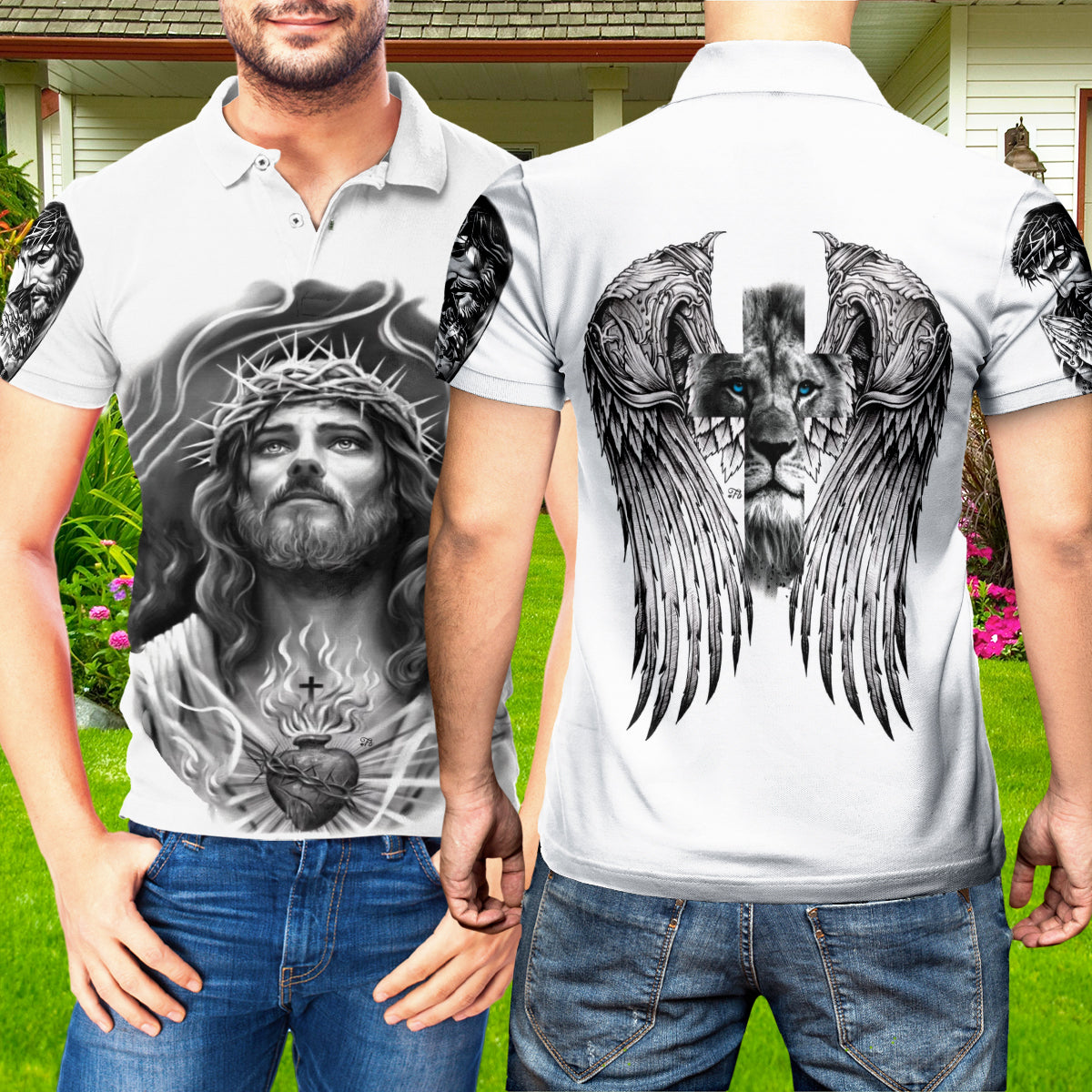 Petthouse | Jesus Artwork Polo Shirt Angel Wings Polo Shirt Christ Lion Polo Angel Wings Polo Christian Gift