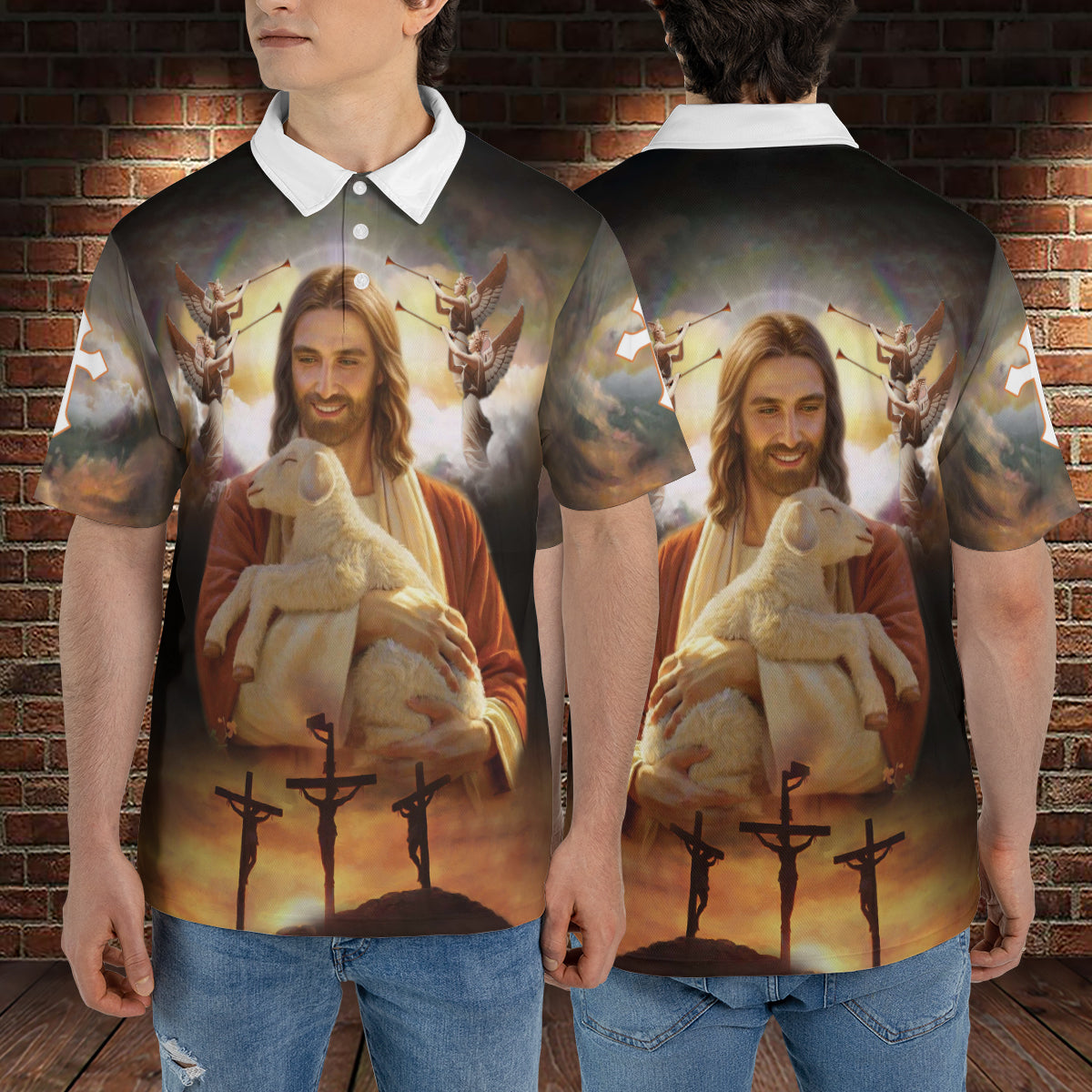 Petthouse | Jesus And Lamb Christian Religious Polo Shirts Christian Apparel Faith Gift