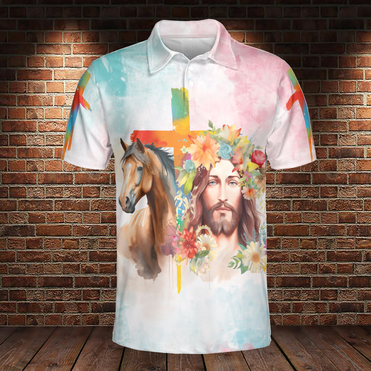 Petthouse | Jesus And Horse Polo Shirt God Christian Sport Shirt Wild Horse Polo Religious Gift Idea