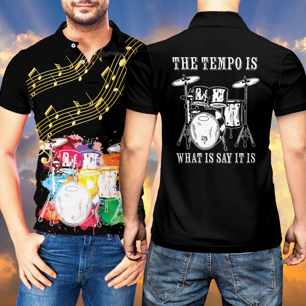Petthouse | Colorful Drum Set Polo Shirt The Tempo Is What Is Say It Is Polo Music Lover Gift