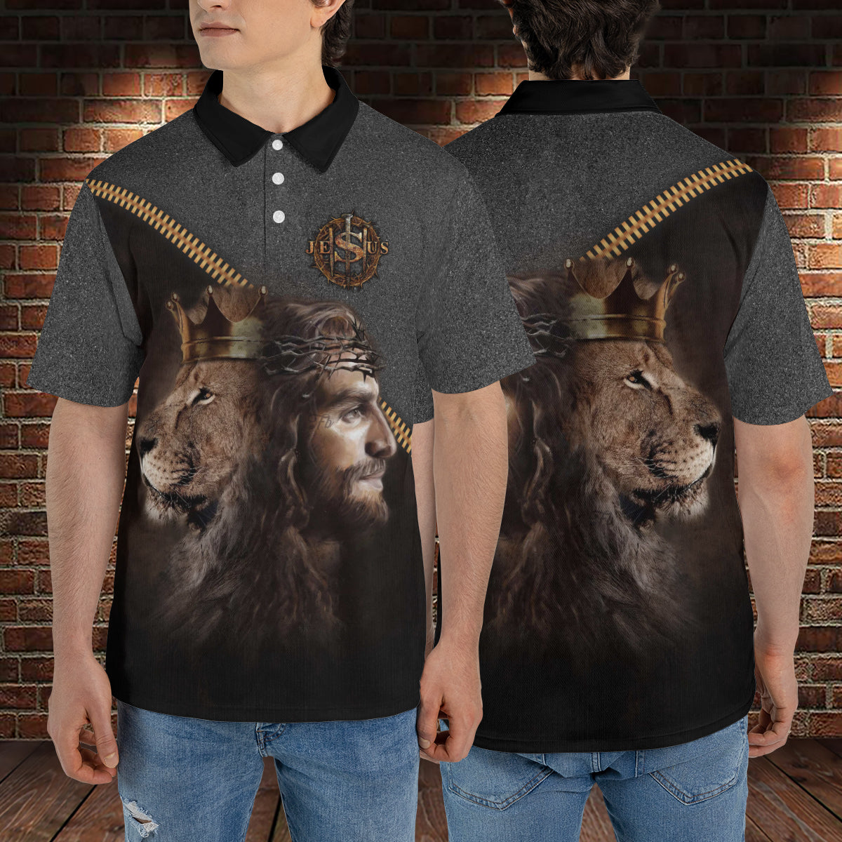 Petthouse | Jesus King Lion Jesus Portrait Art Golf Polo Shirt Dad Godfather Gift Unisex Polo Shirt