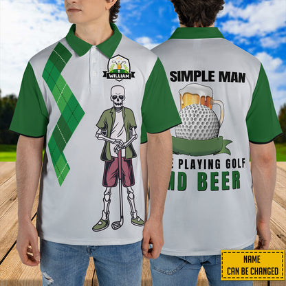 Petthouse | Customized Skeleton Golfer Men Polo Shirt I Like Golf And Beer Skull Golfing Sports