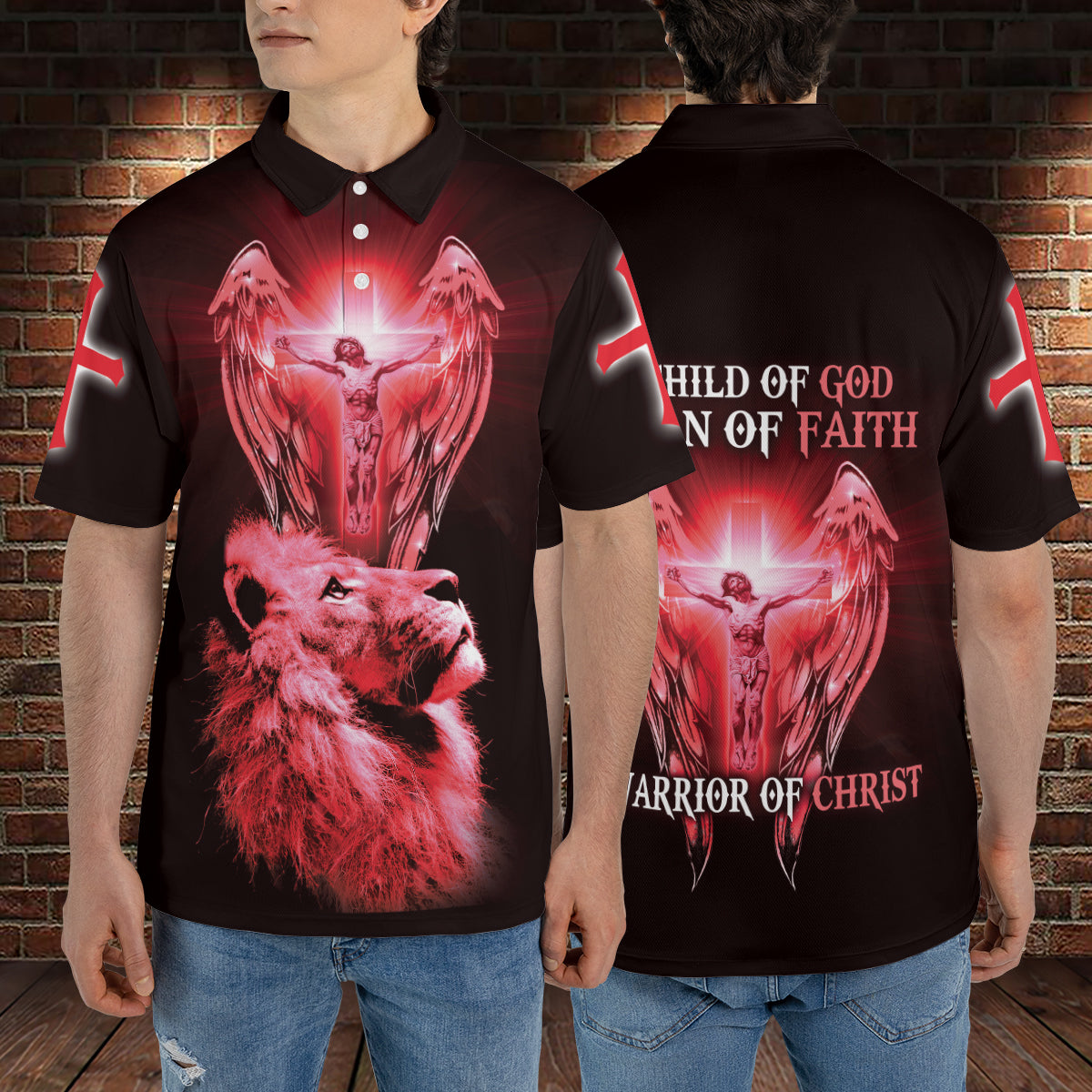 Petthouse | Lion Christian Polo Shirt A Child Of God A Man Of Faith A Warrior Of Christ Sport Shirt Parent Gift