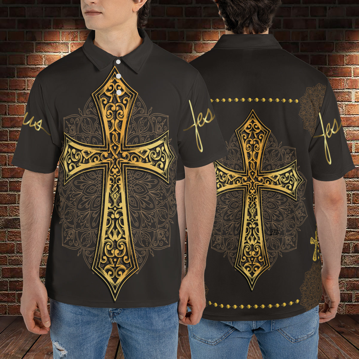 Petthouse | Jesus Christian Mandala Polo Shirt Christian Cross Sport Shirt Religious Gift Jesus Lovers Gift