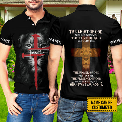 Petthouse | Custom Name Lion Jesus Polo Shirt The Light Of God Polo Shirt Cross Faith Over Fear