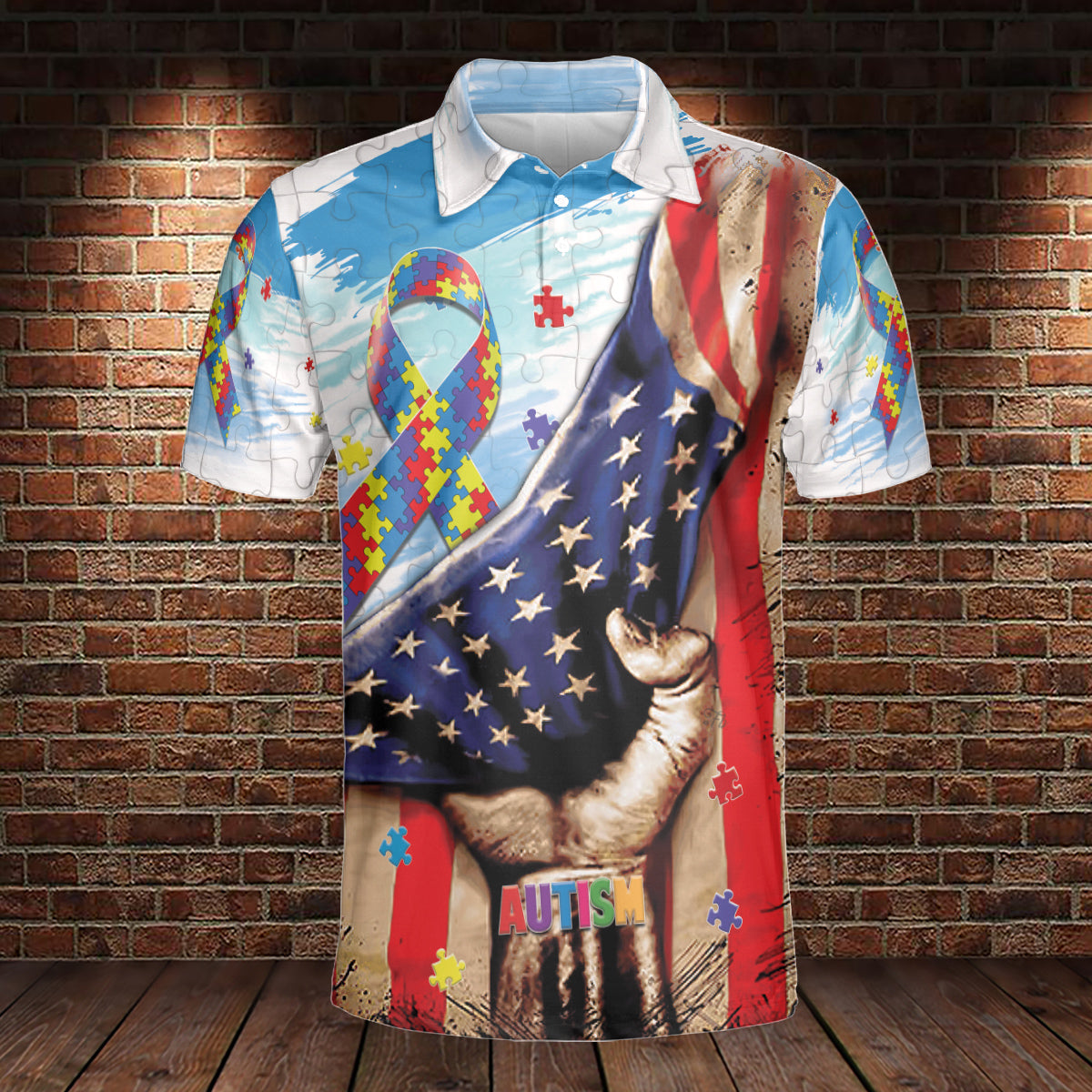 Petthouse | Autism Awareness American Flag Polo Shirt Autism Puzzle Sport Shirt Autism Warriors Gift