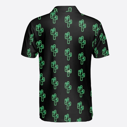 Petthouse | Cactus Pattern Printed Black Polo Shirt, Cactus Green Lovers Golfer Christmas Day Gift