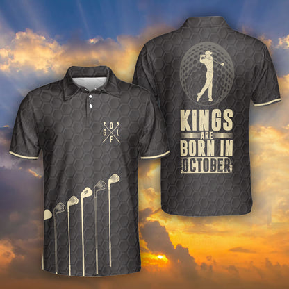 Petthouse | Golf Swing Polo Shirt Golf Pattern Polo Kings Are Born In October Birthday Golfer Gift