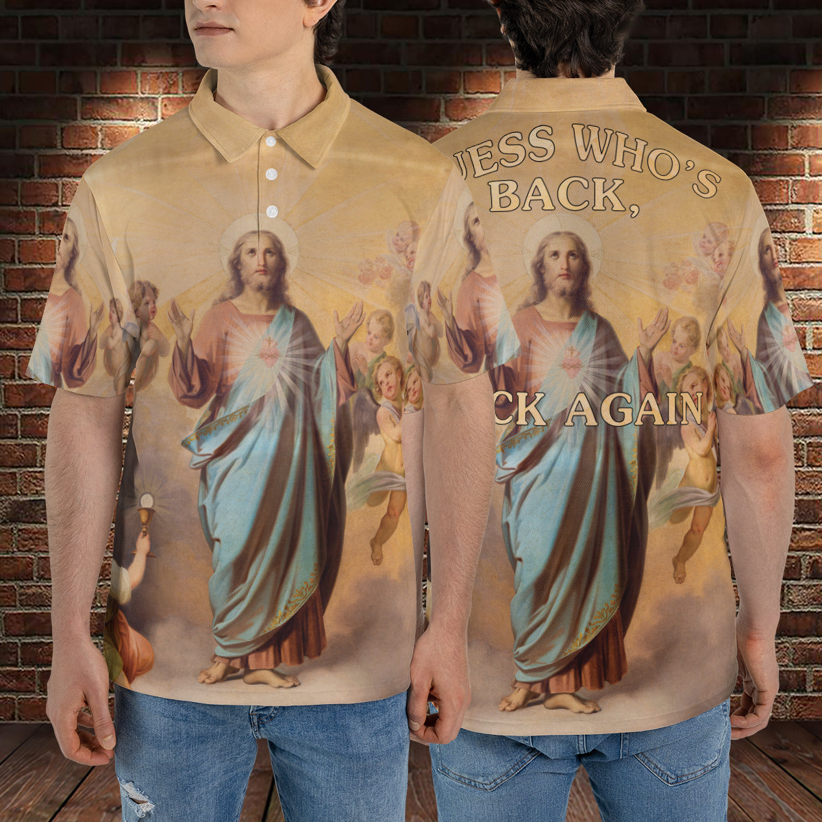 Petthouse | Jesus Christian Guess Who's Back Polo Shirt Christian Heaven Religion Sport Shirt Religious Gift