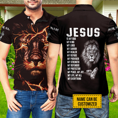 Petthouse | Lion Jesus Polo Shirt Custom Name Polo Shirt Jesus Is My God My King Jesus Believer Christian Gift