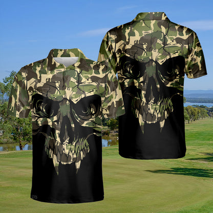 Petthouse | Horror Skull Pattern Polo Shirt Green Camo Skull Pattern Polo Shirt Golfer Pattern Polo Simple Style