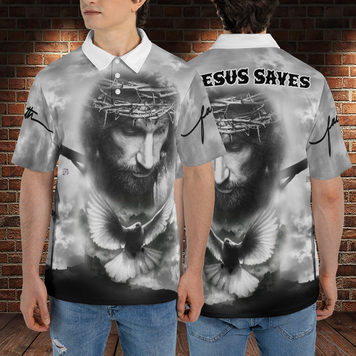 Petthouse | Jesus Christian Heaven Dove Polo Shirt God Christ Cross Sport Shirt Religious Gift Idea