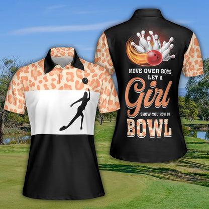 Petthouse | Move Over Boys Let A Girl Polo Shirt How To Bowl Polo Shirt Orange Leopard Pattern Printed