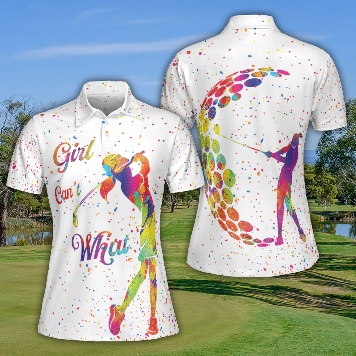 Petthouse | Girl Can't What Polo Shirt Woman Golfer Art Polo Shirt Colorful Pattern Polo Shirt Golfer Style