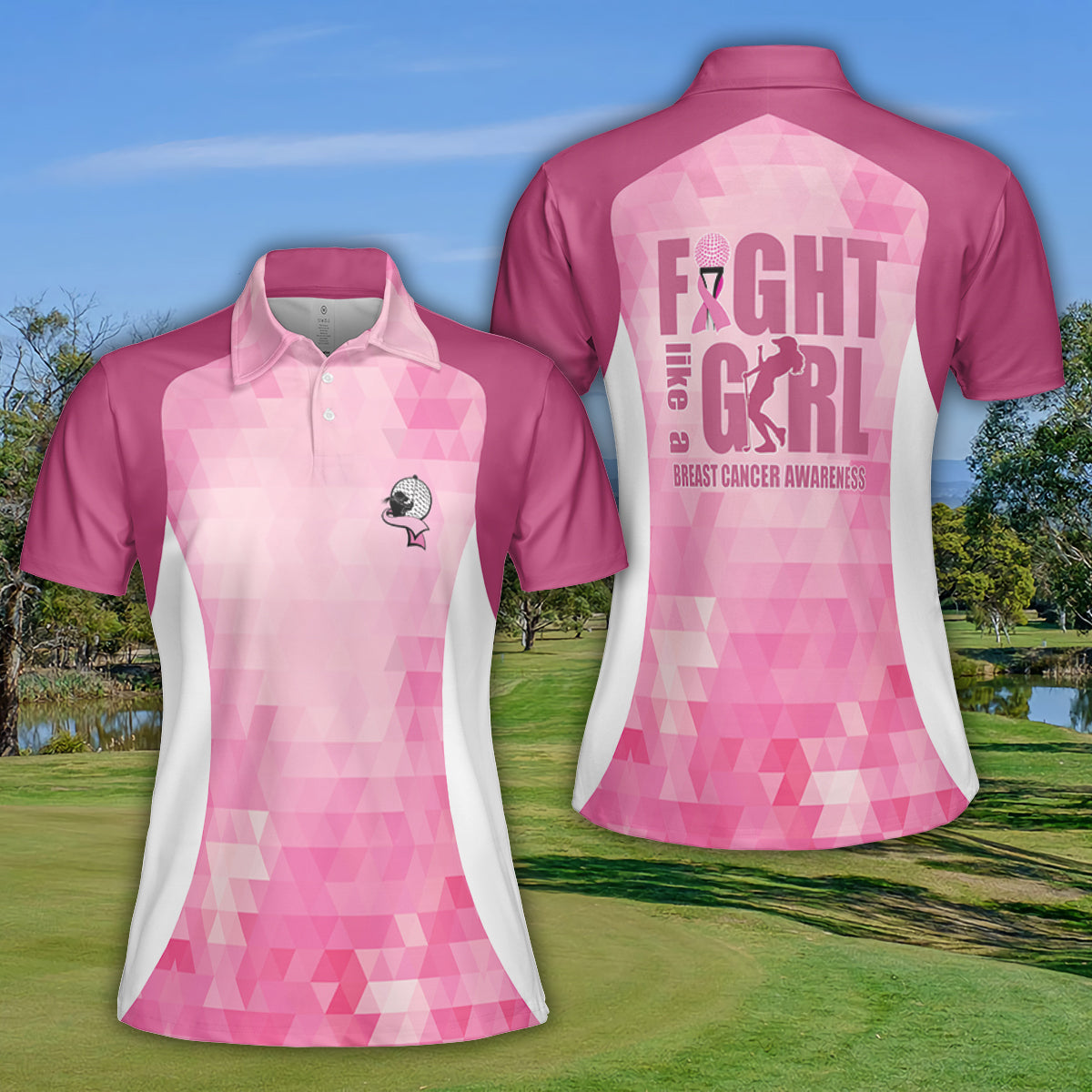 Petthouse | Golf Girl Polo Shirt Golfer Pink Polo Shirt Women Polo Fight Breast Cancer Awareness