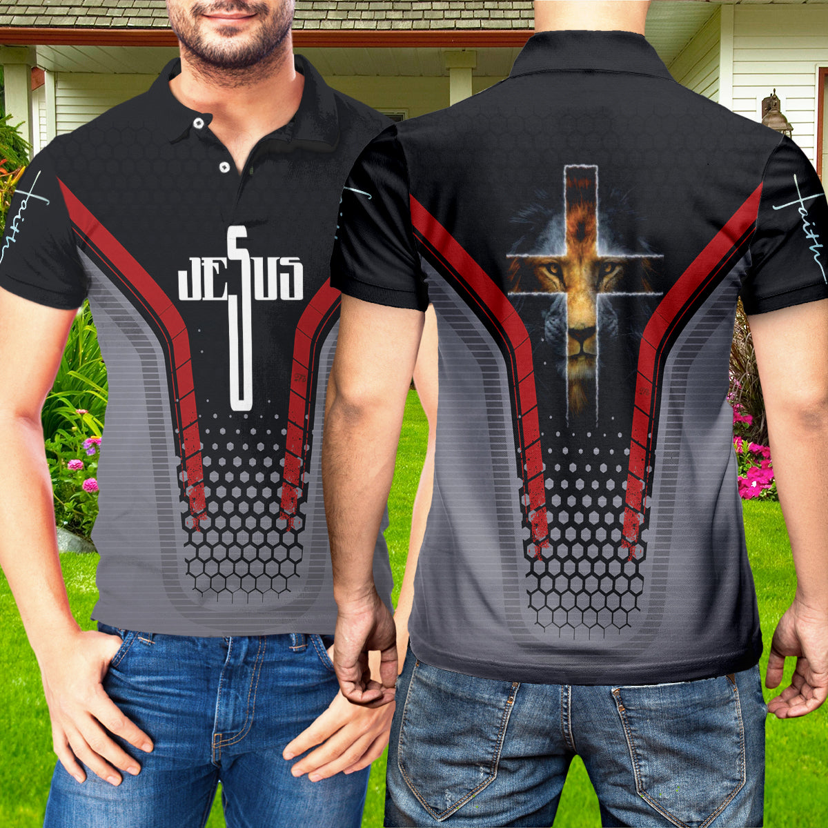 Petthouse | Jesus Faith Polo Shirt Jesus Warrior Polo Shirt Lion Christ Cross Polo Shirt Christian Outfit