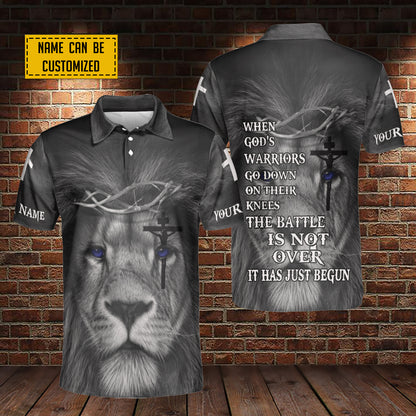 Petthouse | Custom Name Jesus Lion Christian When God's Warriors Go Down On There Knees Unisex Polo Shirt