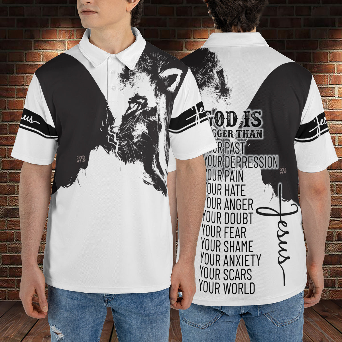 Petthouse | Jesus Christian Lion Polo Shirt God Is Bigger Than Your Past Sport Shirt Religious Gift