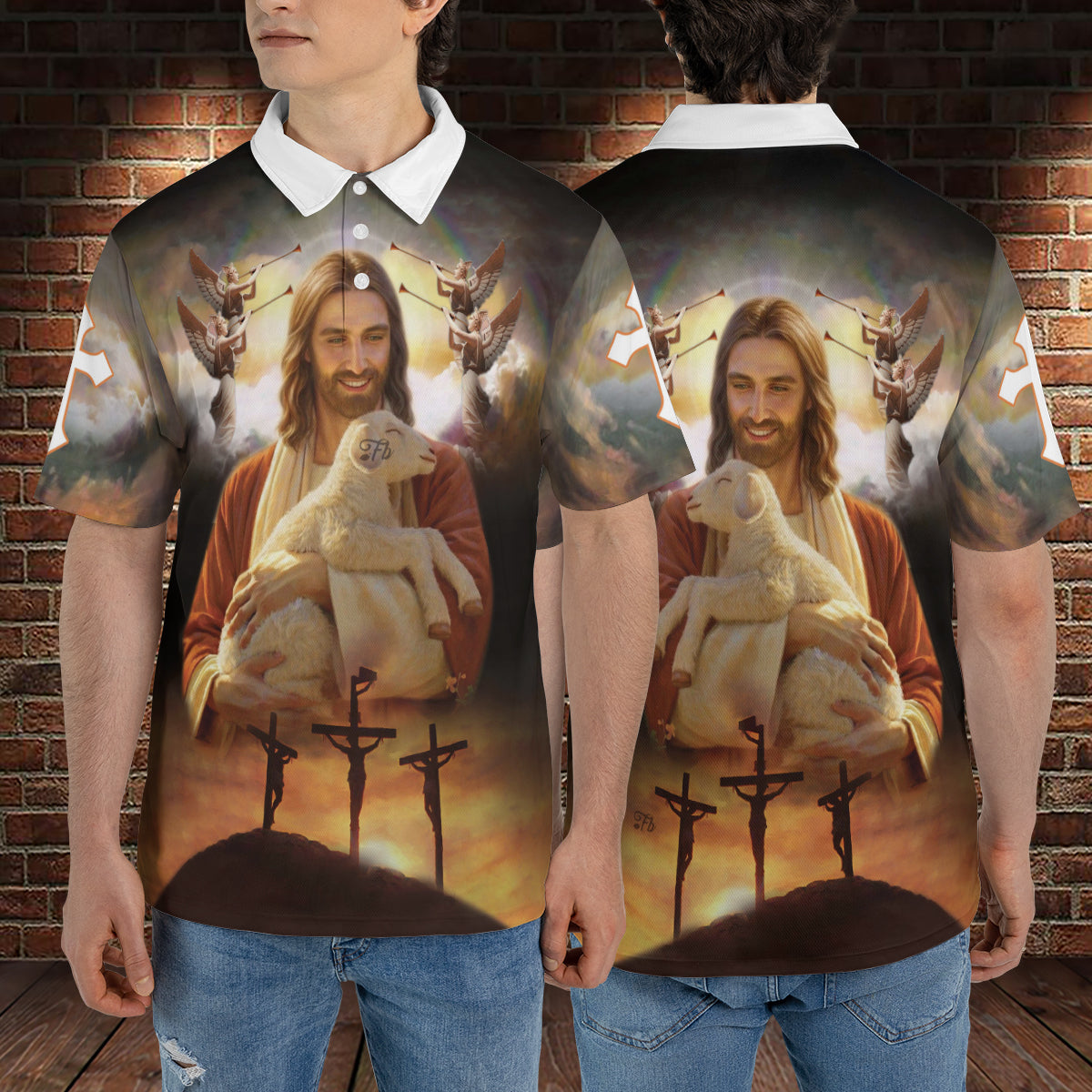 Petthouse | Jesus Christian And Lamb Polo Shirt The Holy Cross Sport Shirt Lamb Of God Religious Gift