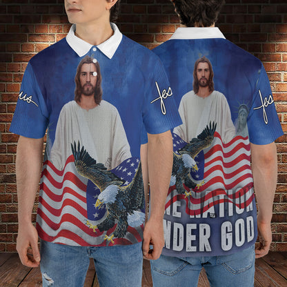 Petthouse | One Nation Under God Jesus Christian Polo Shirt Happy 4th Of July Sport Shirts Gift For Family