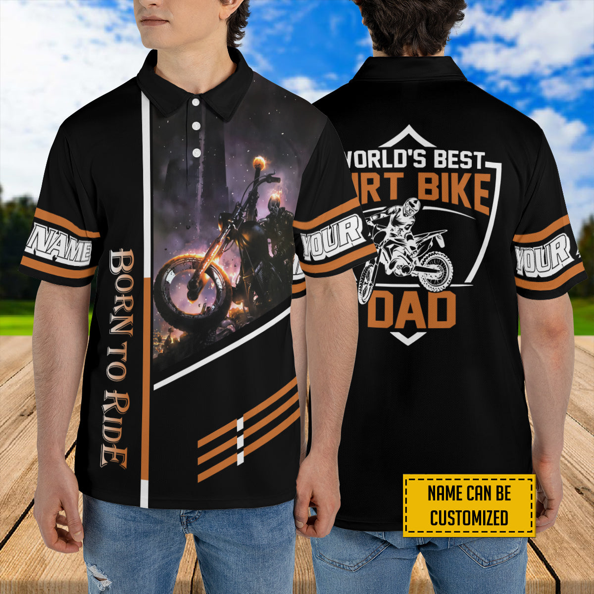 Petthouse | Customized Name World's Best Dirt Bike Dad Polo Shirt Born To Ride Racing Dad Sport Shirt Dad Gift