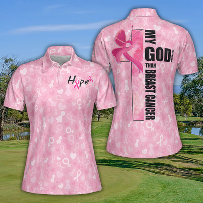 Petthouse | Breast Cancer Awareness Polo Shirt My God Is Stronger Polo Shirt Pink Ribbon Pattern Polo Best Gift