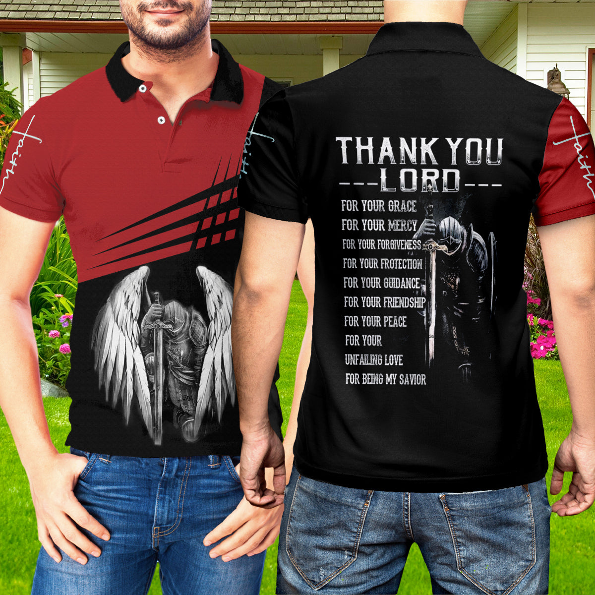 Petthouse | Knight Kneel For The Cross Polo Shirt Jesus Is My Savior Polo Shirt Christian Faith Over Fear