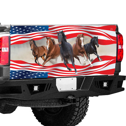 Petthouse | Horse Free Run On Desert Storm Tailgate Wrap Decal Horse American Flag Truck Tailgate Decal