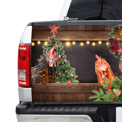 Petthouse | Chicken Xmas Tailgate Wrap, Rooster Xmas Wreath Tailgate Wrap, Christmas Decor, Farmer